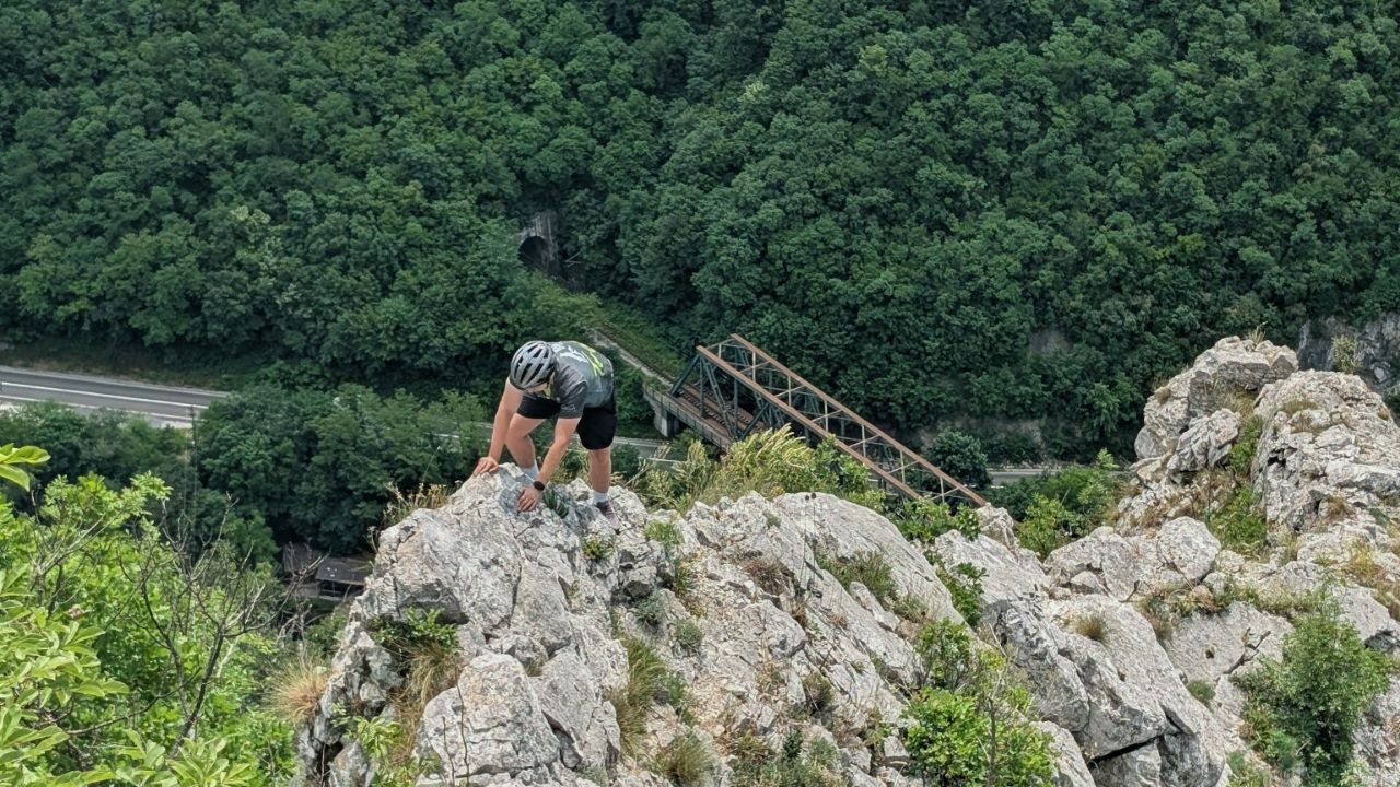 Climbing above a forest valley